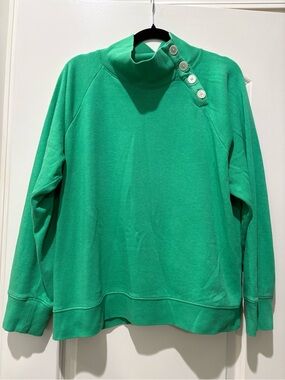 J. Crew Bright Green Button-Shoulder Funnel Neck Sweater XL